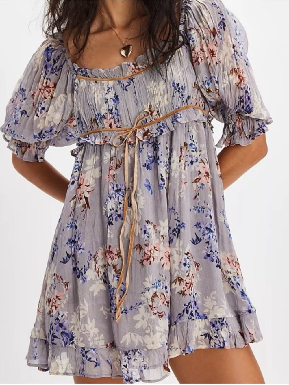 Free People Marney Floral Puff Sleeve Mini Dress - Picture 1 of 6